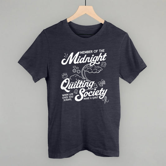Midnight Quilting Society graphic tee in Heather Navy