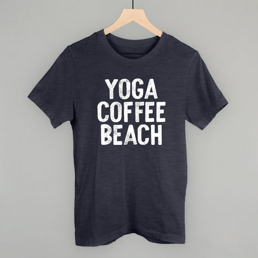 Yoga Coffee Beach (White) Funny T-Shirt in Heather Navy – Ivy + Cloth