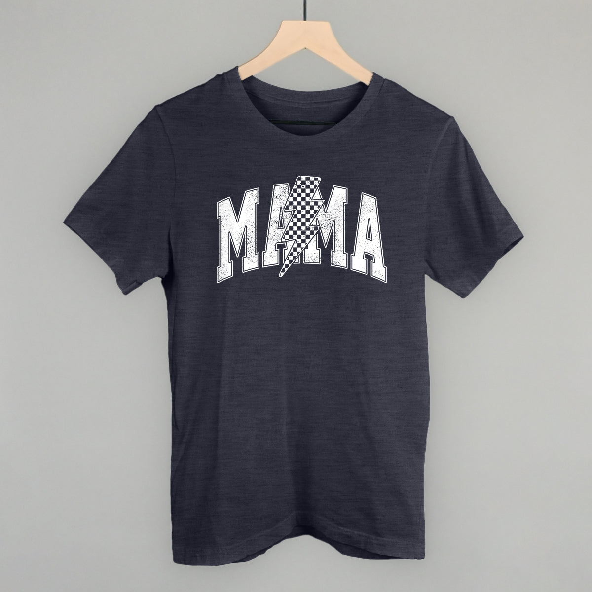 Mama Lightning Bolt Checkered graphic tee in Heather Navy