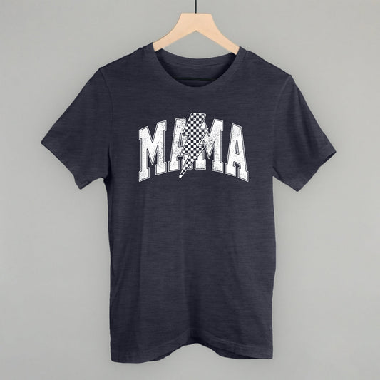 Mama Lightning Bolt Checkered graphic tee in Heather Navy