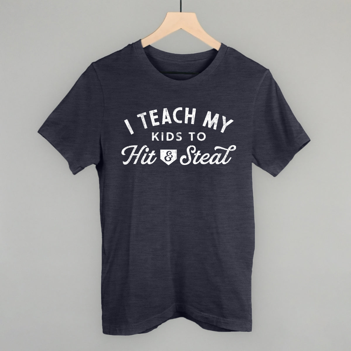 I Teach My Kids To Hit And Steal Funny T-Shirt in Heather Navy – Ivy + Cloth