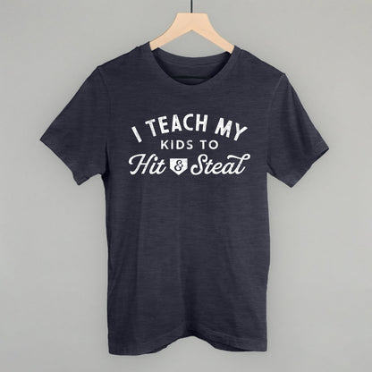 I Teach My Kids To Hit And Steal Funny T-Shirt in Heather Navy – Ivy + Cloth
