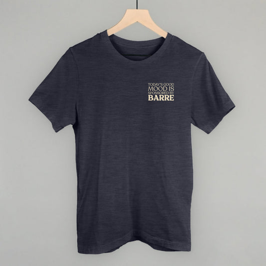 Good Mood Sponsored By Barre (Left Chest) Funny T-Shirt in Heather Navy – Ivy + Cloth