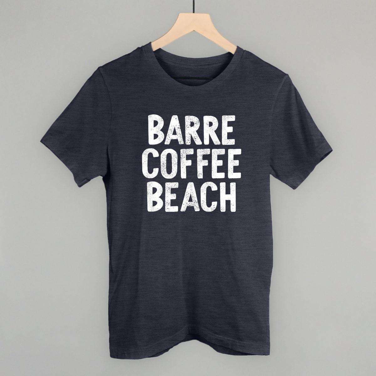 Barre Coffee Beach (White) Funny T-Shirt in Heather Navy – Ivy + Cloth