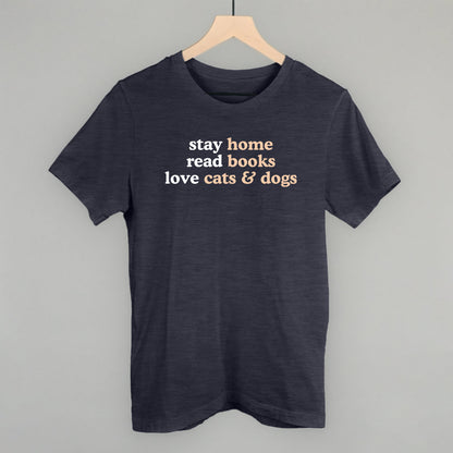 Stay Home Read Books Love Cats & Dogs graphic tee in Heather Navy