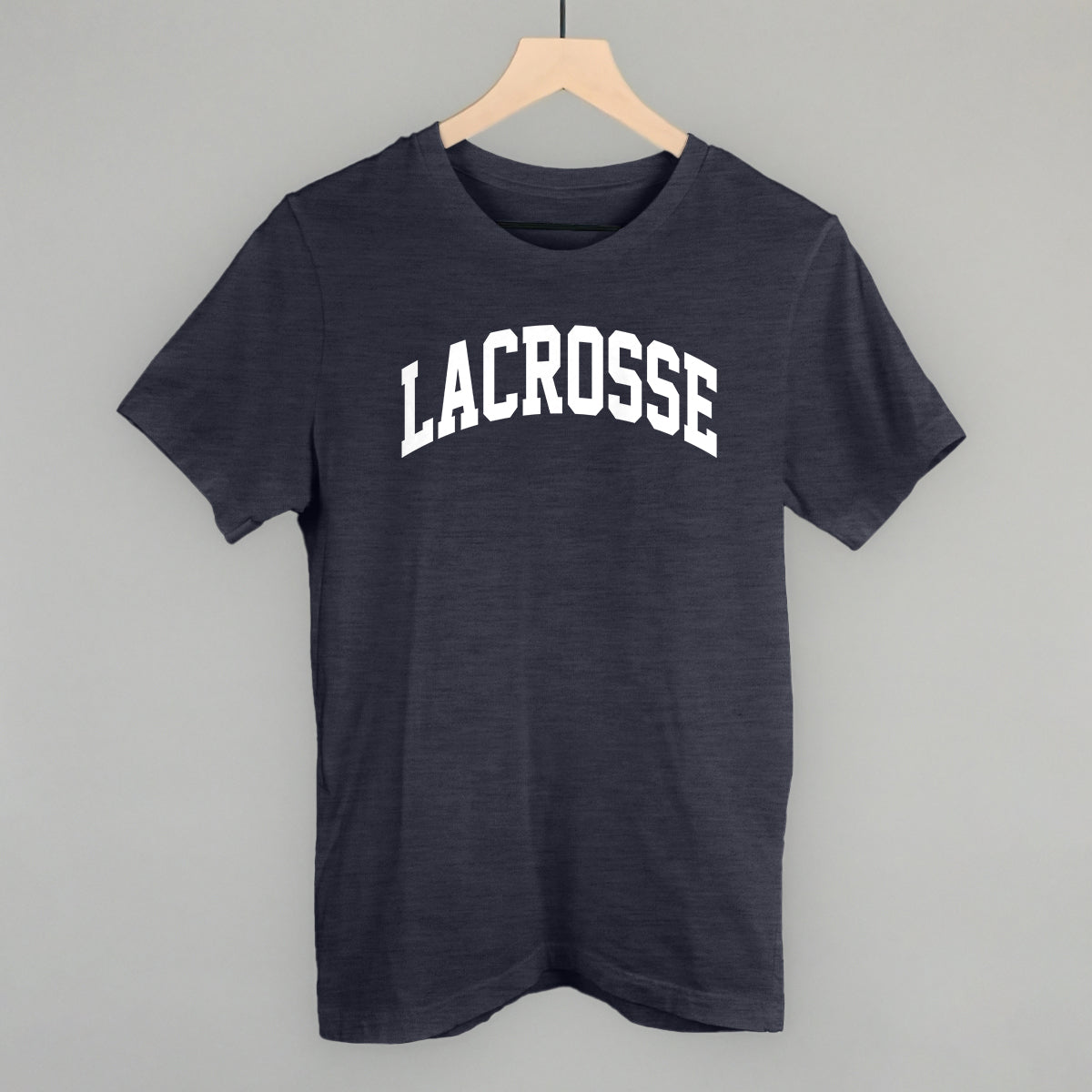 Lacrosse Arch (White) Funny T-Shirt in Heather Navy – Ivy + Cloth