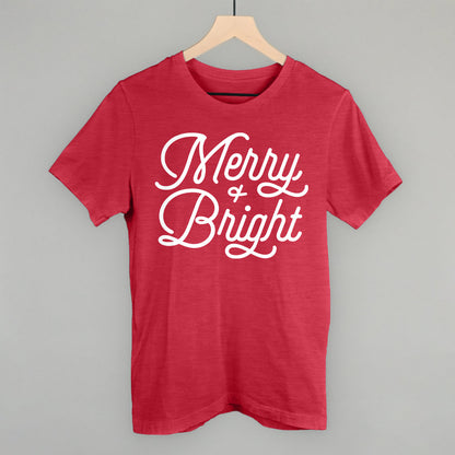 Merry And Bright (Monoline Script) Funny T-Shirt in Heather Red – Ivy + Cloth