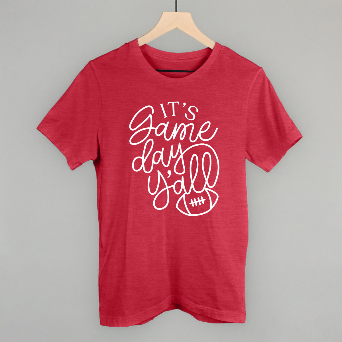 It's Game Day Y'all Football graphic tee in Heather Red