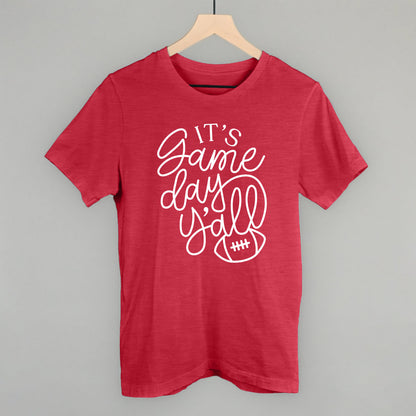 It's Game Day Y'all Football graphic tee in Heather Red