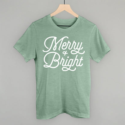 Merry And Bright (Monoline Script) Funny T-Shirt in Heather Sage – Ivy + Cloth