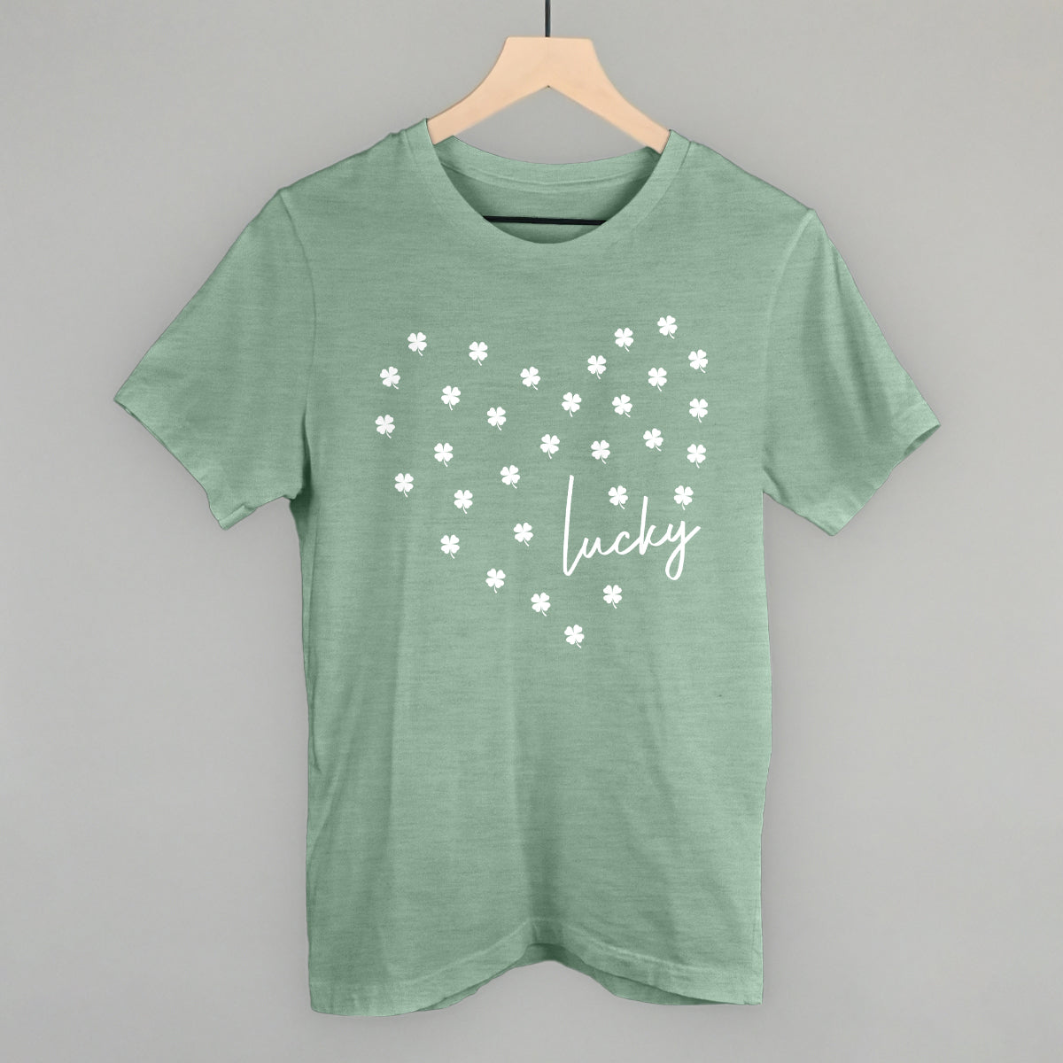 Lucky (Heart Shamrocks) Funny T-Shirt in Heather Sage – Ivy + Cloth
