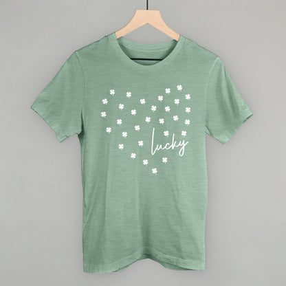 Lucky (Heart Shamrocks) Funny T-Shirt in Heather Sage – Ivy + Cloth