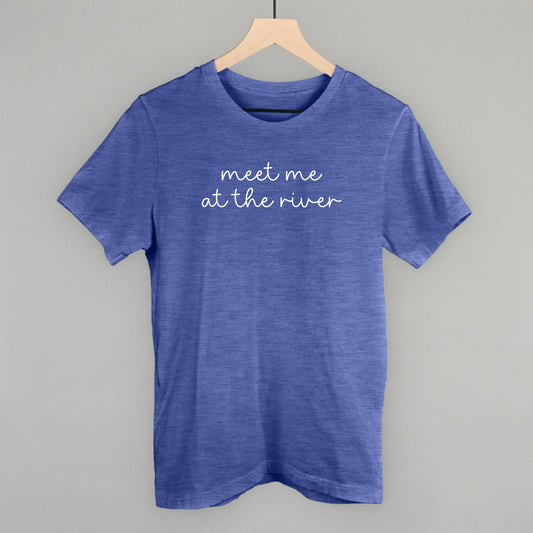Meet Me At The River White Script Funny T-Shirt in Heather True Royal – Ivy + Cloth