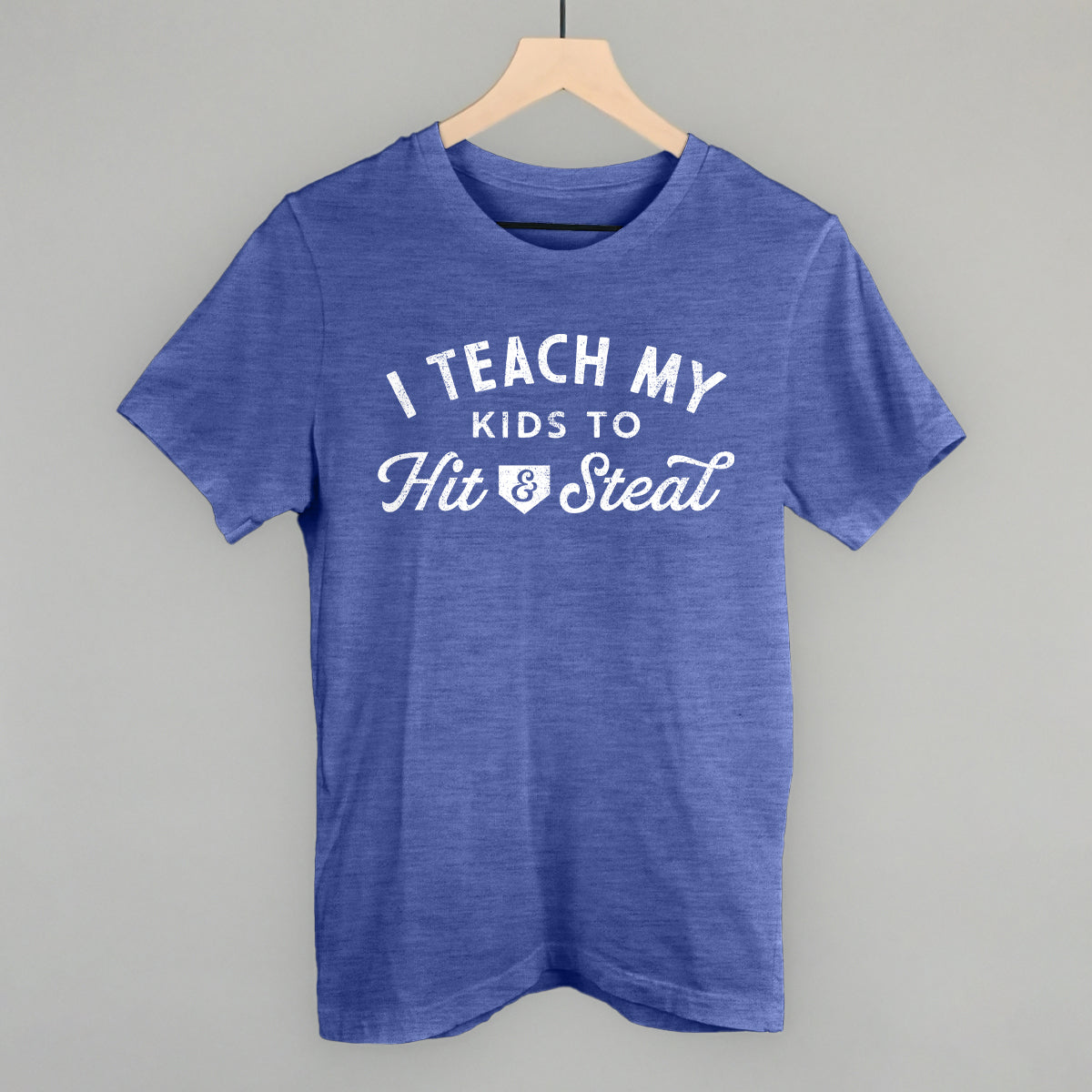 I Teach My Kids To Hit And Steal Funny T-Shirt in Heather True Royal – Ivy + Cloth