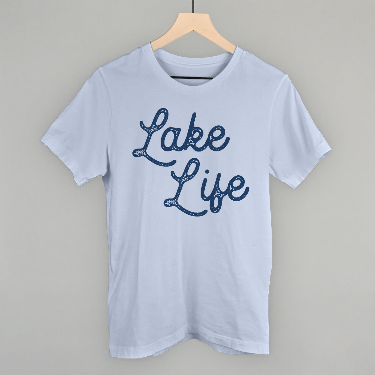Lake Life (Distressed Script) Funny T-Shirt in Light Blue – Ivy + Cloth