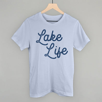 Lake Life (Distressed Script) Funny T-Shirt in Light Blue – Ivy + Cloth