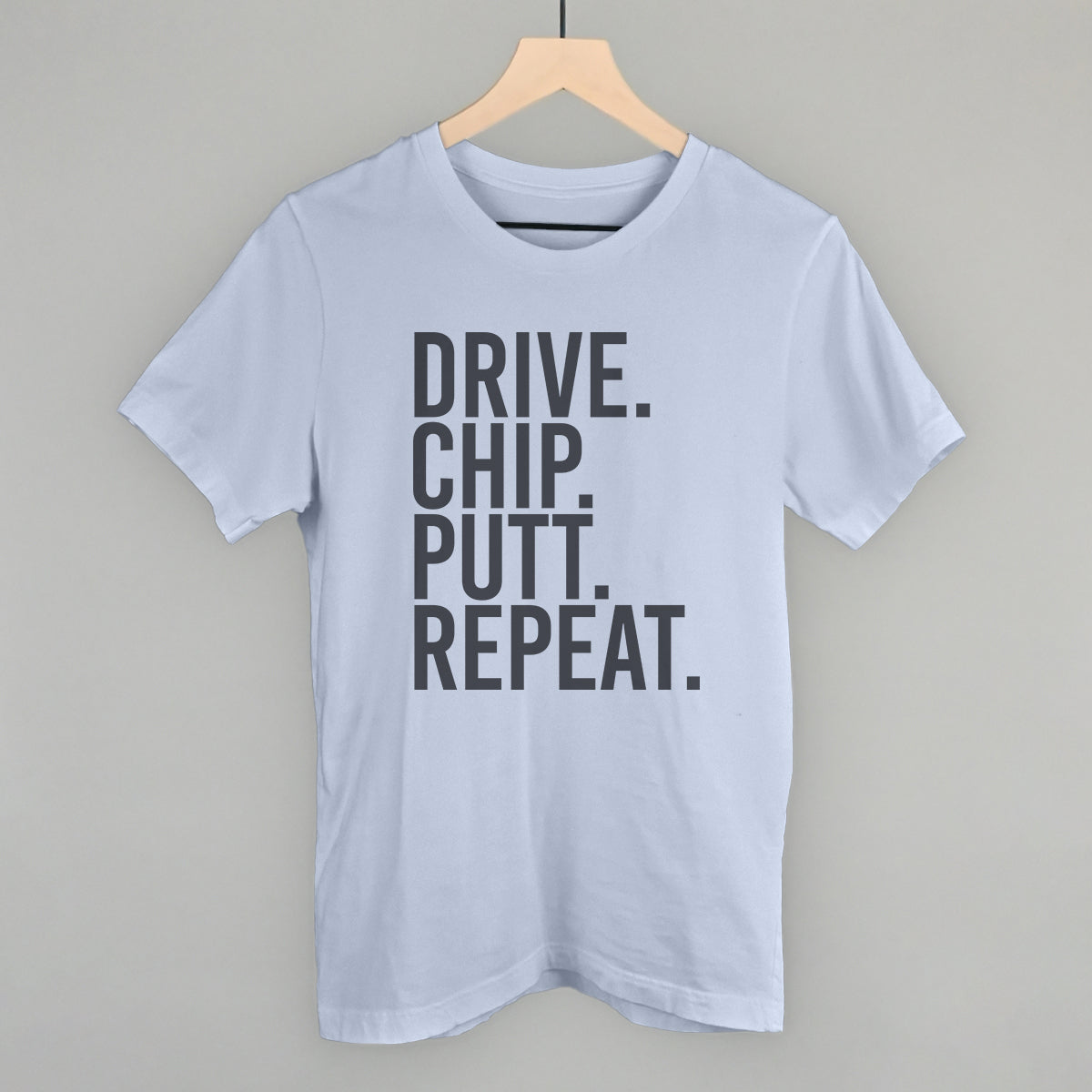 Drive Chip Putt Repeat Golf graphic tee in Light Blue