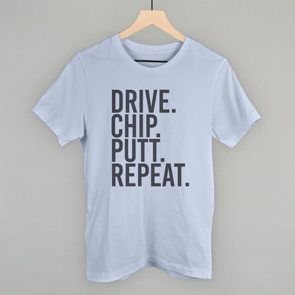 Drive Chip Putt Repeat Golf graphic tee in Light Blue