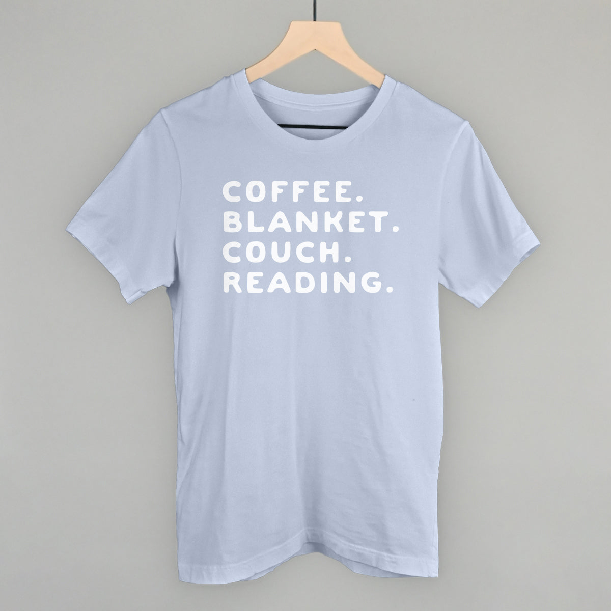 Coffee Blanket Couch Reading Funny T-Shirt in Light Blue – Ivy + Cloth