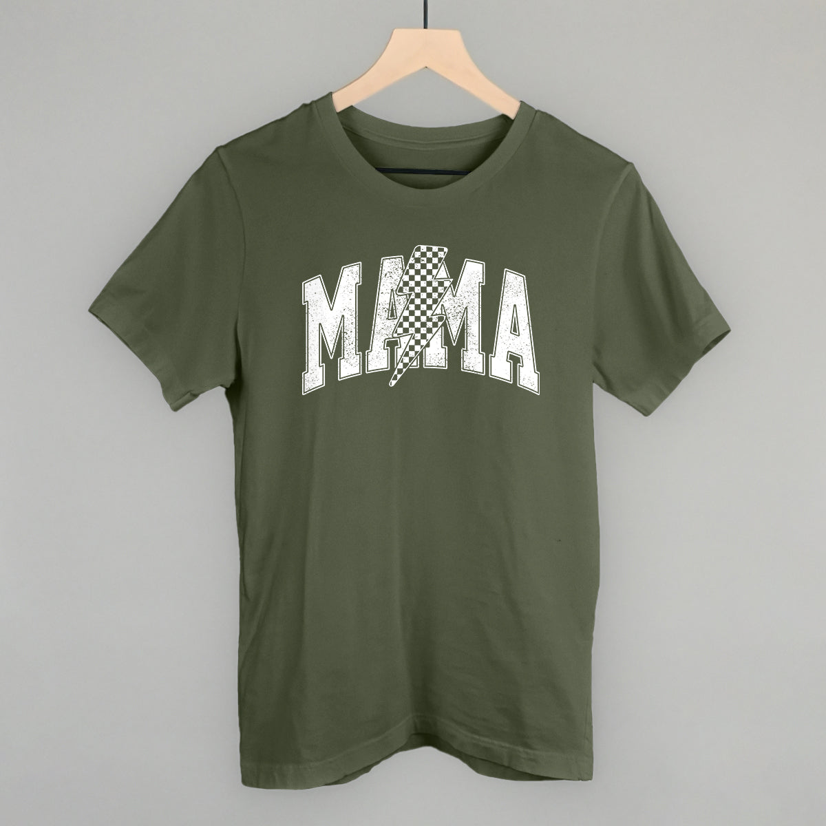 Mama Lightning Bolt Checkered graphic tee in Military Green