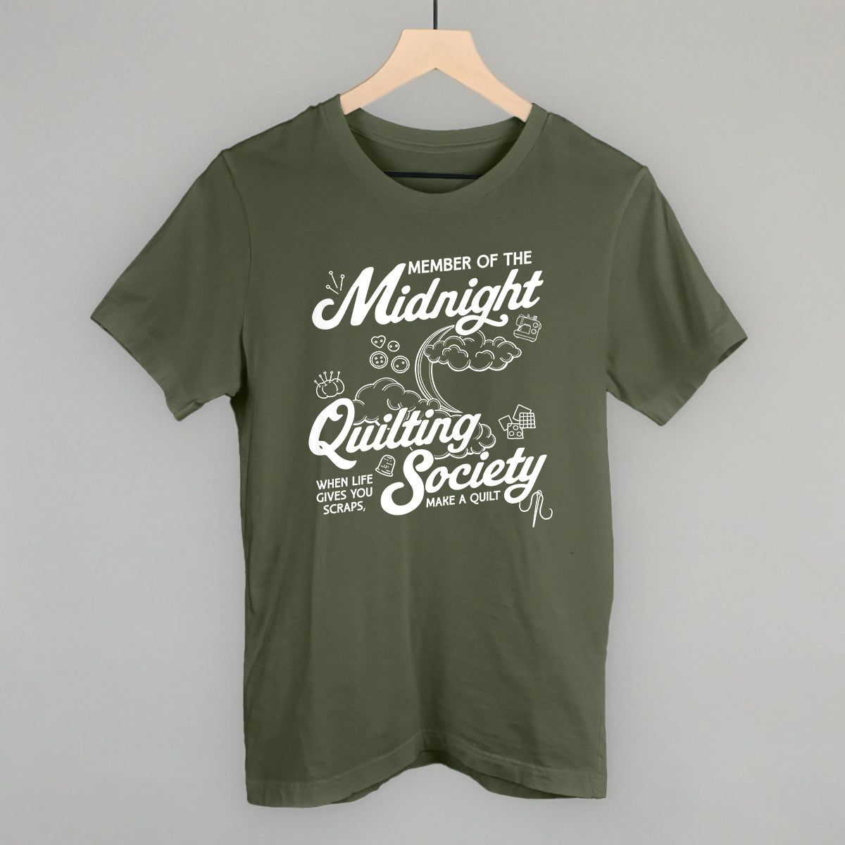 Midnight Quilting Society graphic tee in Military Green