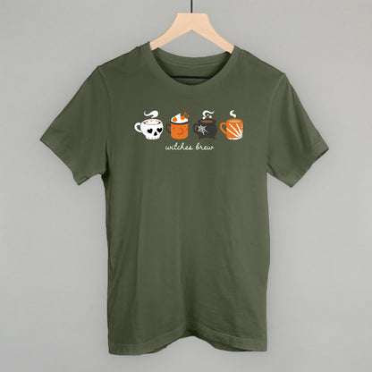 Witches Brew Halloween Coffee graphic tee in Military Green