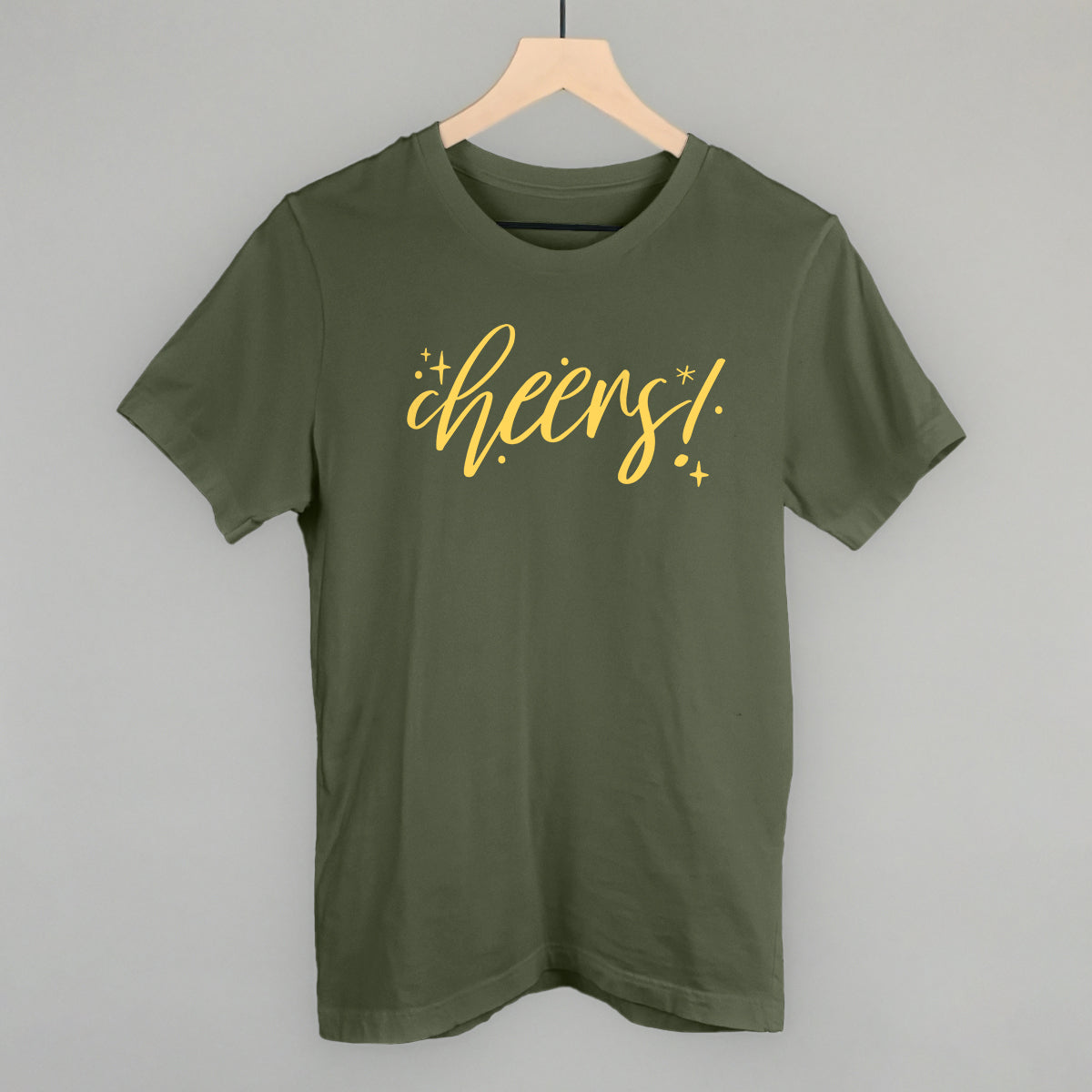 Cheers Gold Script + Sparkles Funny T-Shirt in Military Green – Ivy + Cloth