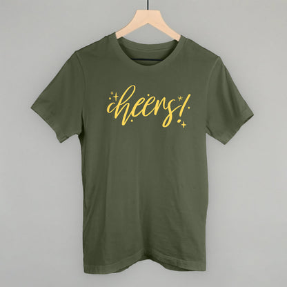 Cheers Gold Script + Sparkles Funny T-Shirt in Military Green – Ivy + Cloth