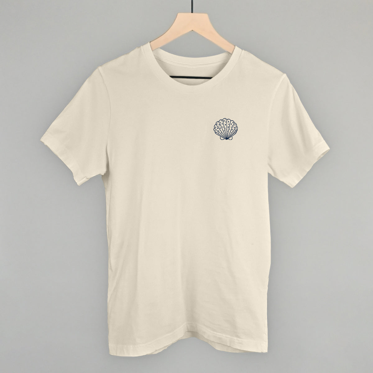 Speckled Seashell (Navy Blue) (Left Chest) Funny T-Shirt in Natural – Ivy + Cloth