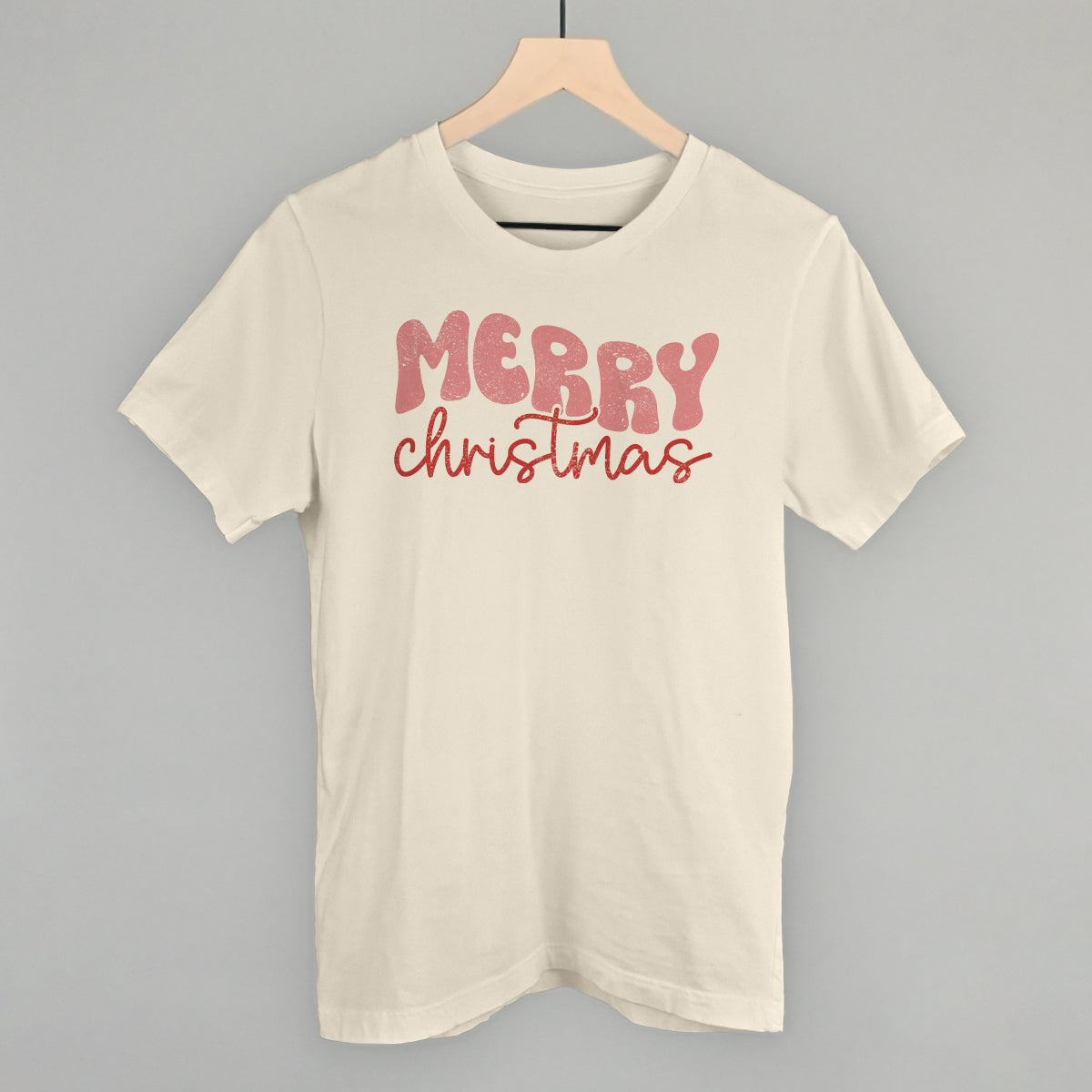Merry Christmas (Groovy Script) Funny T-Shirt in Natural – Ivy + Cloth
