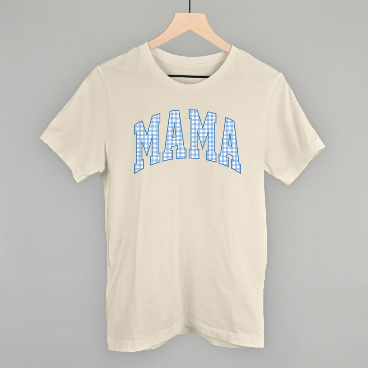 Mama Blue Gingham graphic tee in Natural
