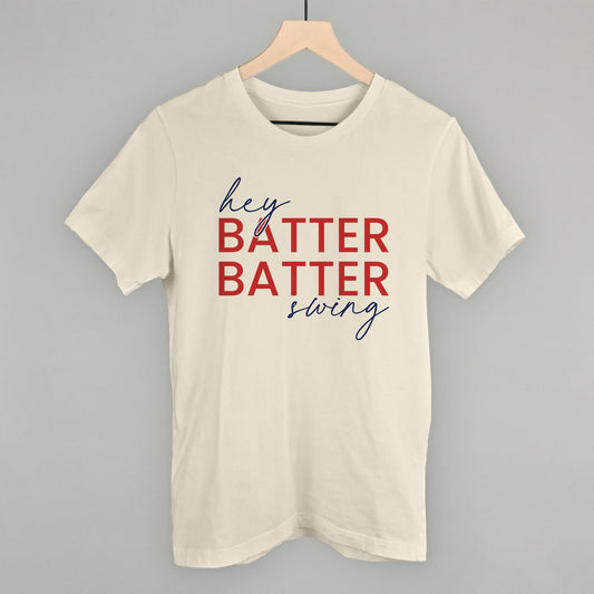 Hey Batter Batter Swing (Red + Navy) Funny T-Shirt in Natural – Ivy + Cloth