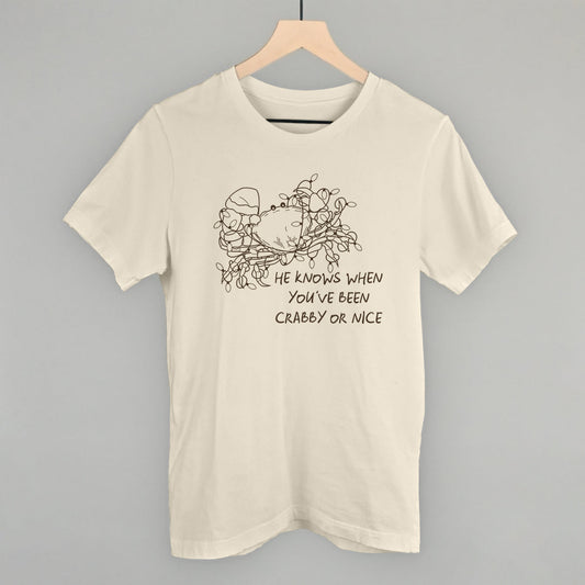 He Knows When You've Been Crabby Or Nice Funny T-Shirt in Natural – Ivy + Cloth