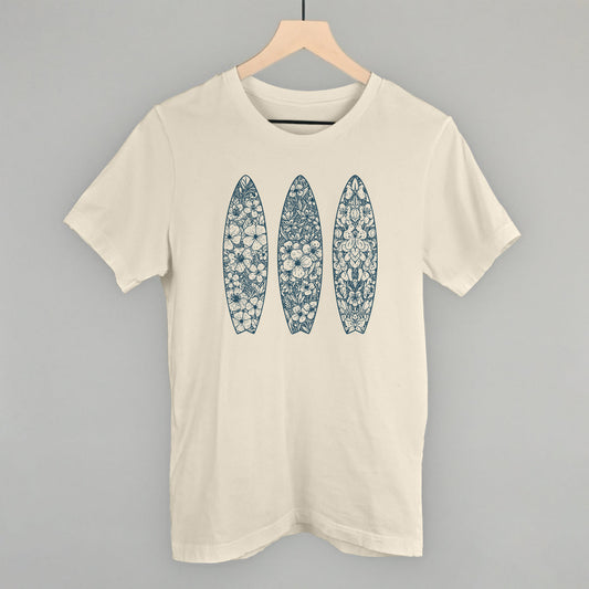 Blue Floral Surfboards Beach graphic tee in Natural