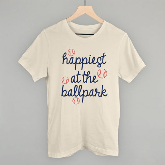 Happiest At The Ballpark Navy Script Funny T-Shirt in Natural – Ivy + Cloth