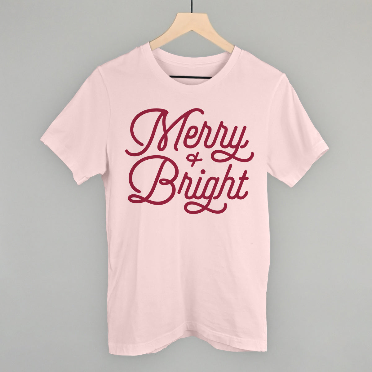 Merry And Bright (Monoline Script) Funny T-Shirt in Soft Pink – Ivy + Cloth