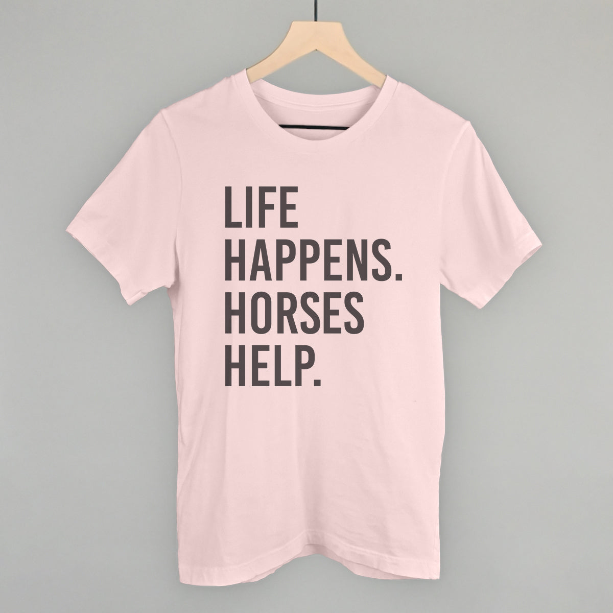 Life Happens Horses Help Horse Lover graphic tee in Soft Pink