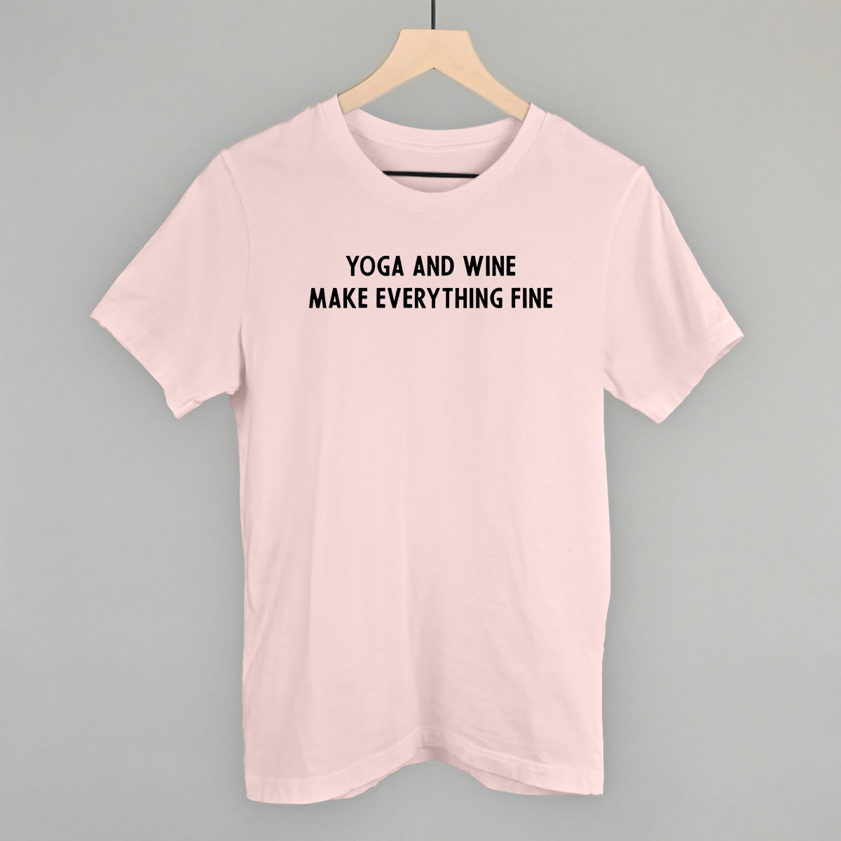 Yoga and Wine Make Everything Fine graphic tee in Soft Pink