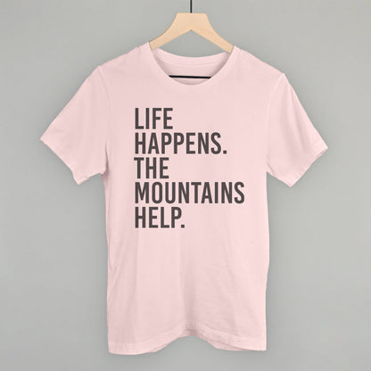 Life Happens The Mountains Help Funny T-Shirt in Soft Pink – Ivy + Cloth