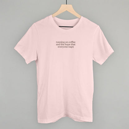 Running On Coffee And The Hope Everyone Naps Funny T-Shirt in Soft Pink – Ivy + Cloth