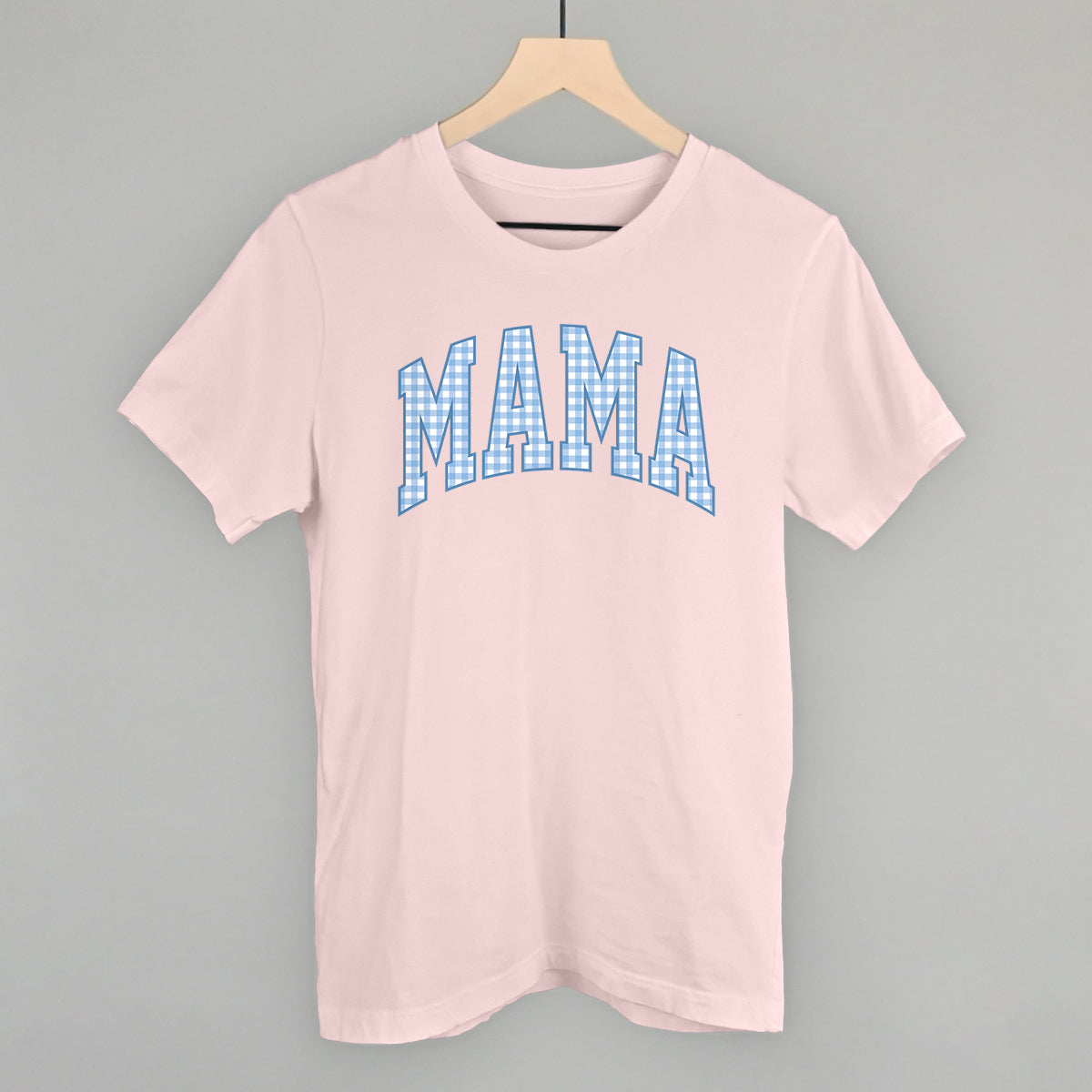 Mama Blue Gingham graphic tee in Soft Pink