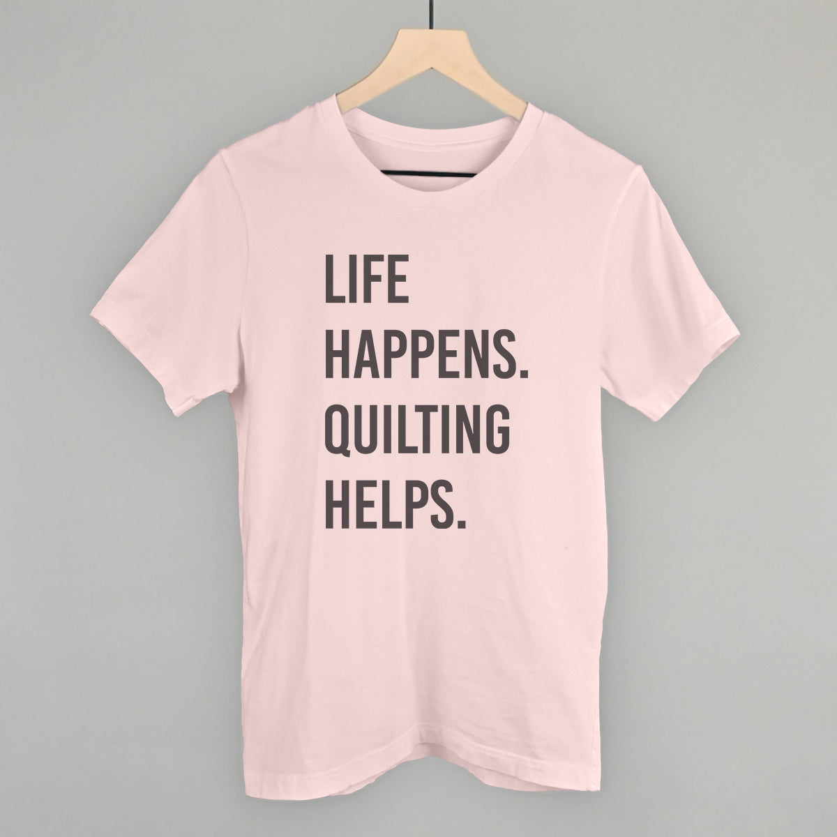 Life Happens Quilting Helps graphic tee in Soft Pink