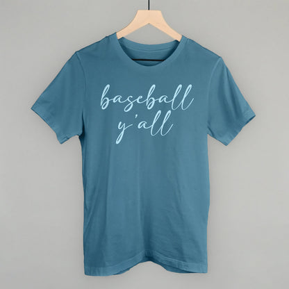 Baseball Y'all (Script) Funny T-Shirt in Steel Blue – Ivy + Cloth