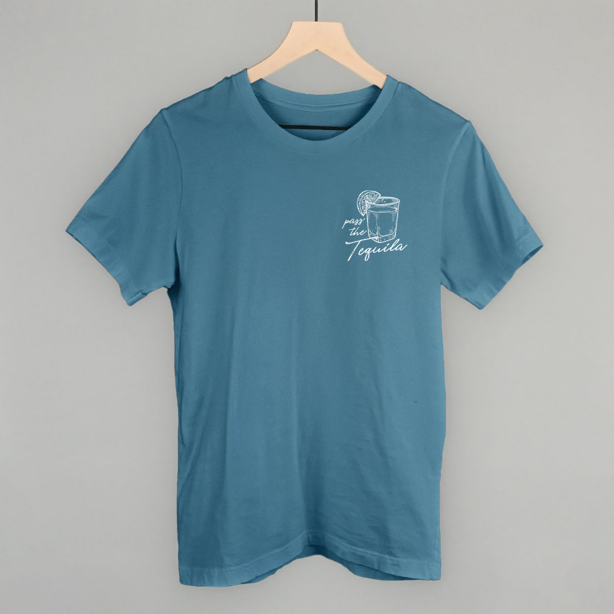 Pass The Tequila (Left Chest) Funny T-Shirt in Steel Blue – Ivy + Cloth