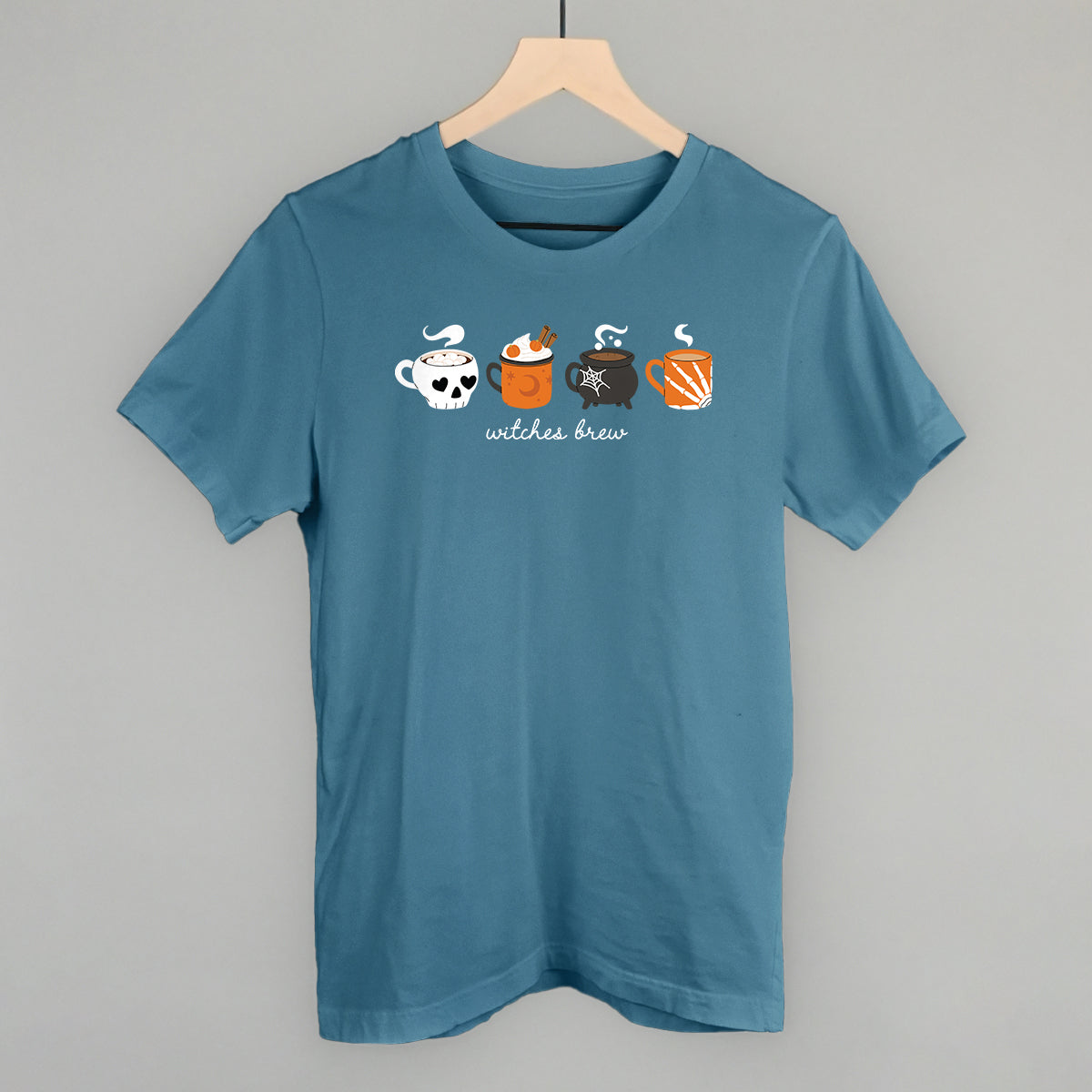 Witches Brew Halloween Coffee graphic tee in Steel Blue