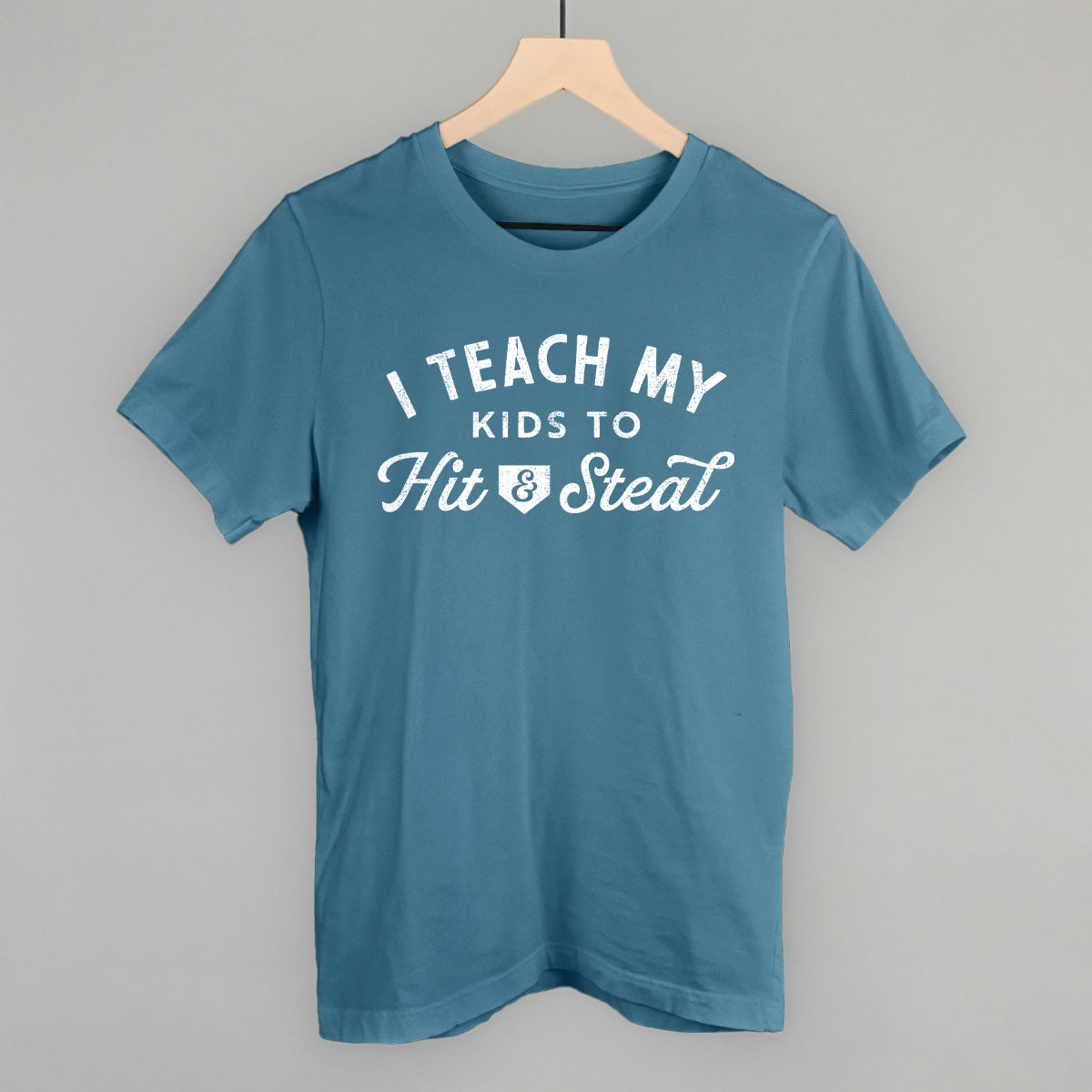I Teach My Kids To Hit And Steal Funny T-Shirt in Steel Blue – Ivy + Cloth