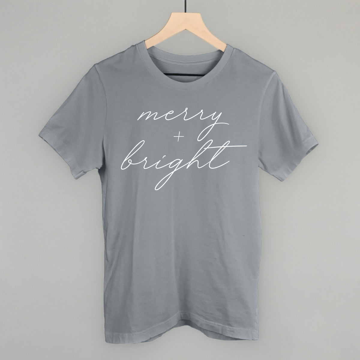 Merry And Bright White Script Funny T-Shirt in Storm – Ivy + Cloth