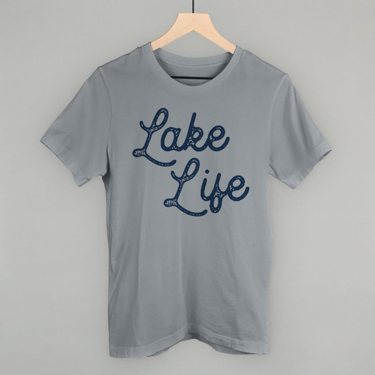 Lake Life (Distressed Script) Funny T-Shirt in Storm – Ivy + Cloth