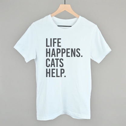 Life Happens Cats Help Cat Lover graphic tee in White