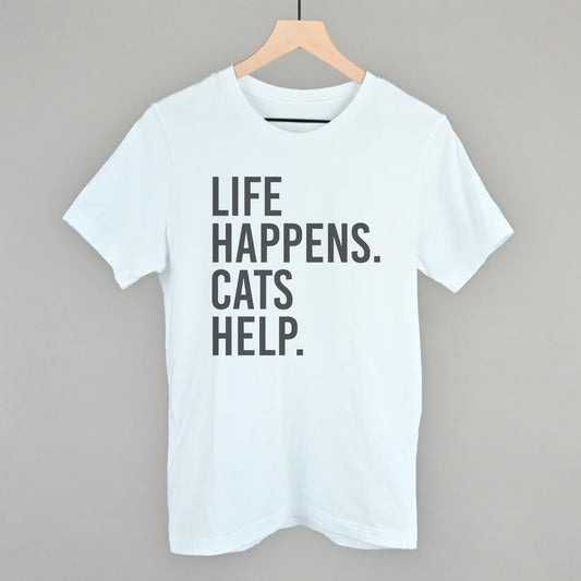 Life Happens Cats Help Cat Lover graphic tee in White